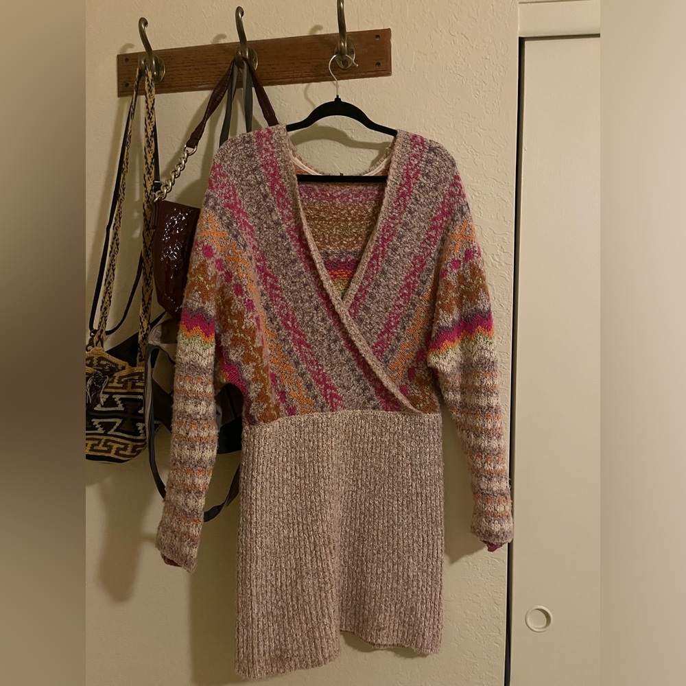 Free People Forever Fair Isle long sleeve knit sweater dress L - Picture 3 of 7